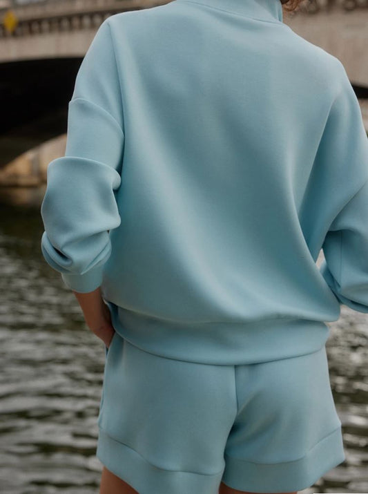 Hawley Half Zip Sweat - Porcelain Blue