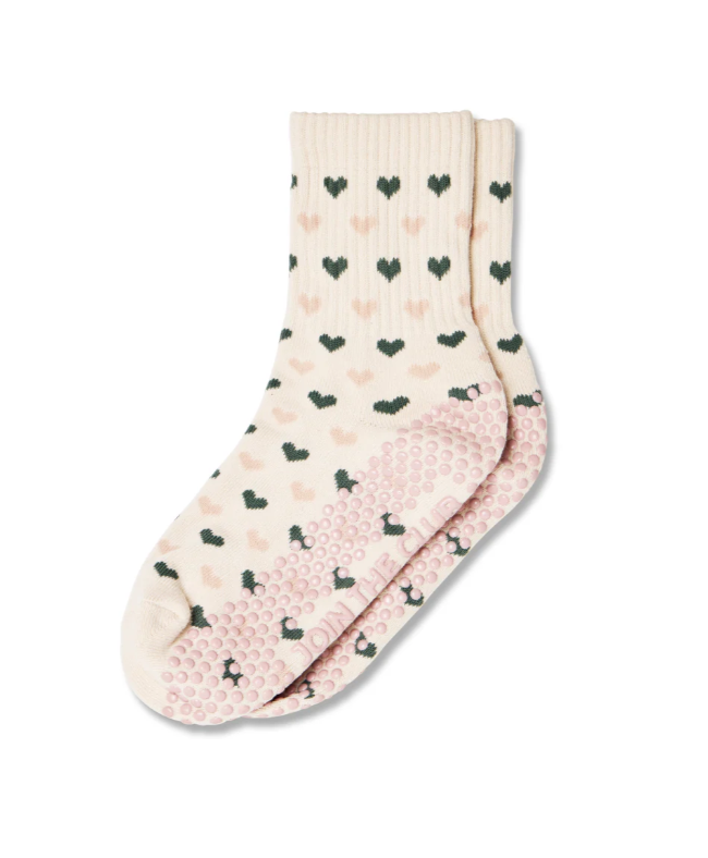 Heart Crew Pilates Grip Sock - Pink/Sage