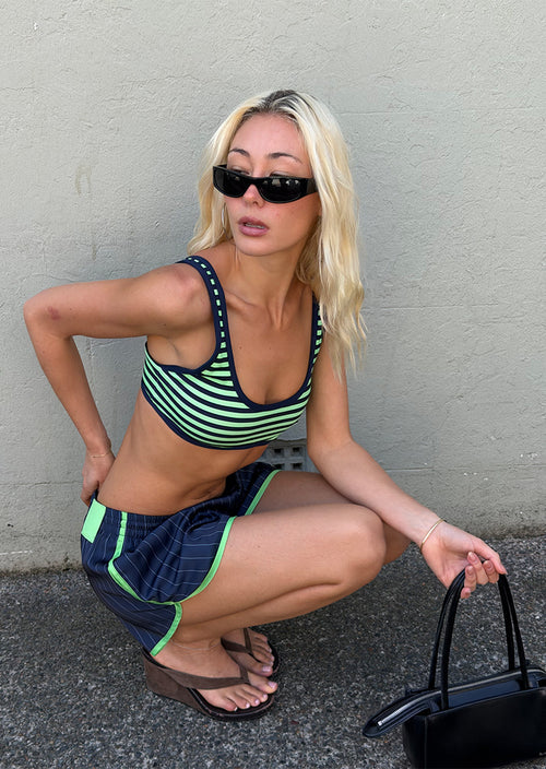 Balance Satin Shorts - Dark Navy Pinstripe