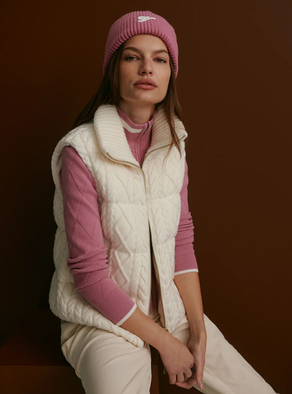 Irina Cable Knit Gilet - Egret