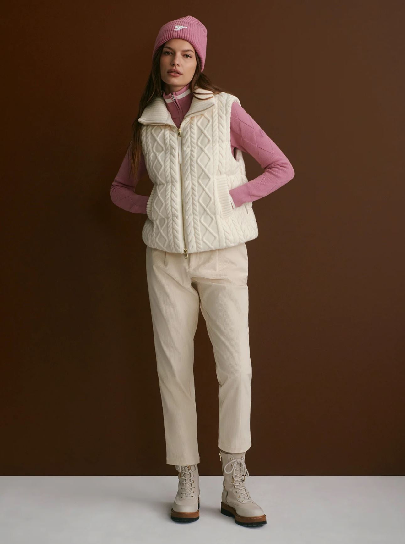 Irina Cable Knit Gilet - Egret