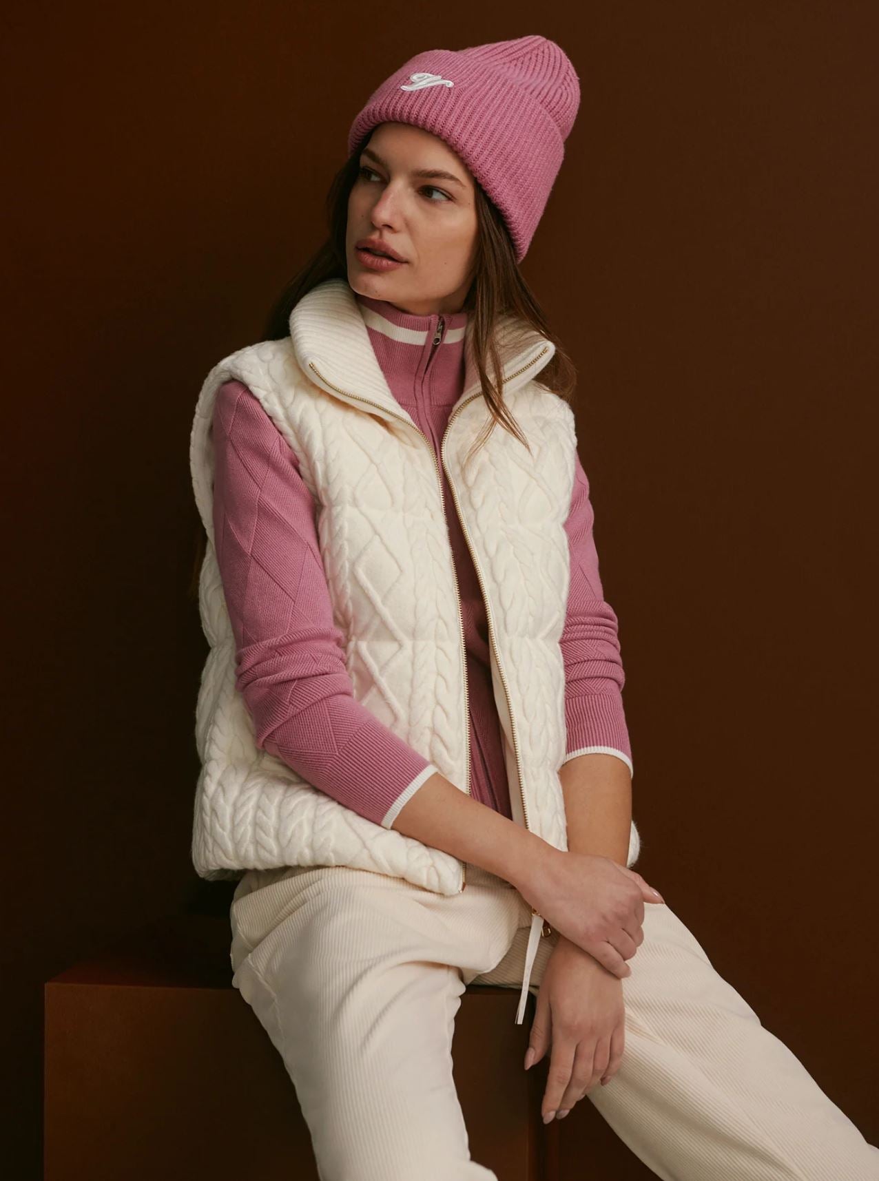 Irina Cable Knit Gilet - Egret