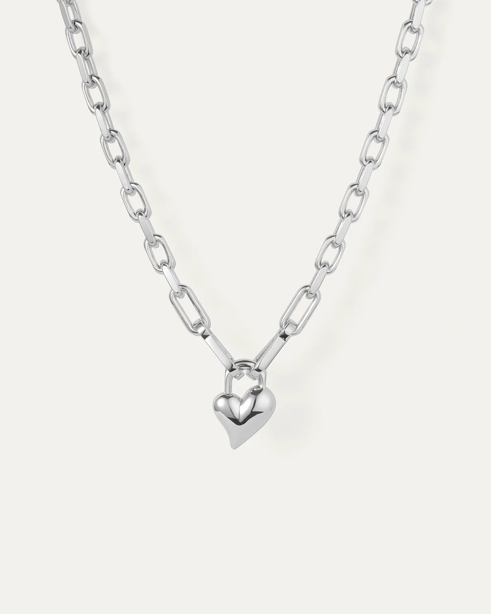 Padlock Heart Pendant Necklace - Silver