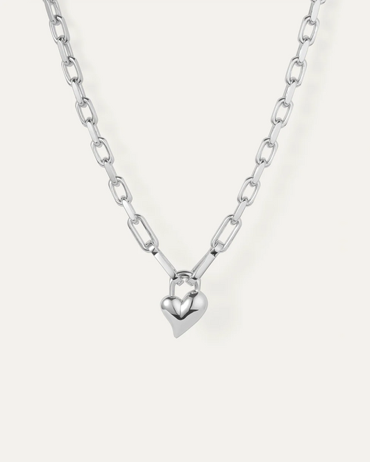 Padlock Heart Pendant Necklace - Silver