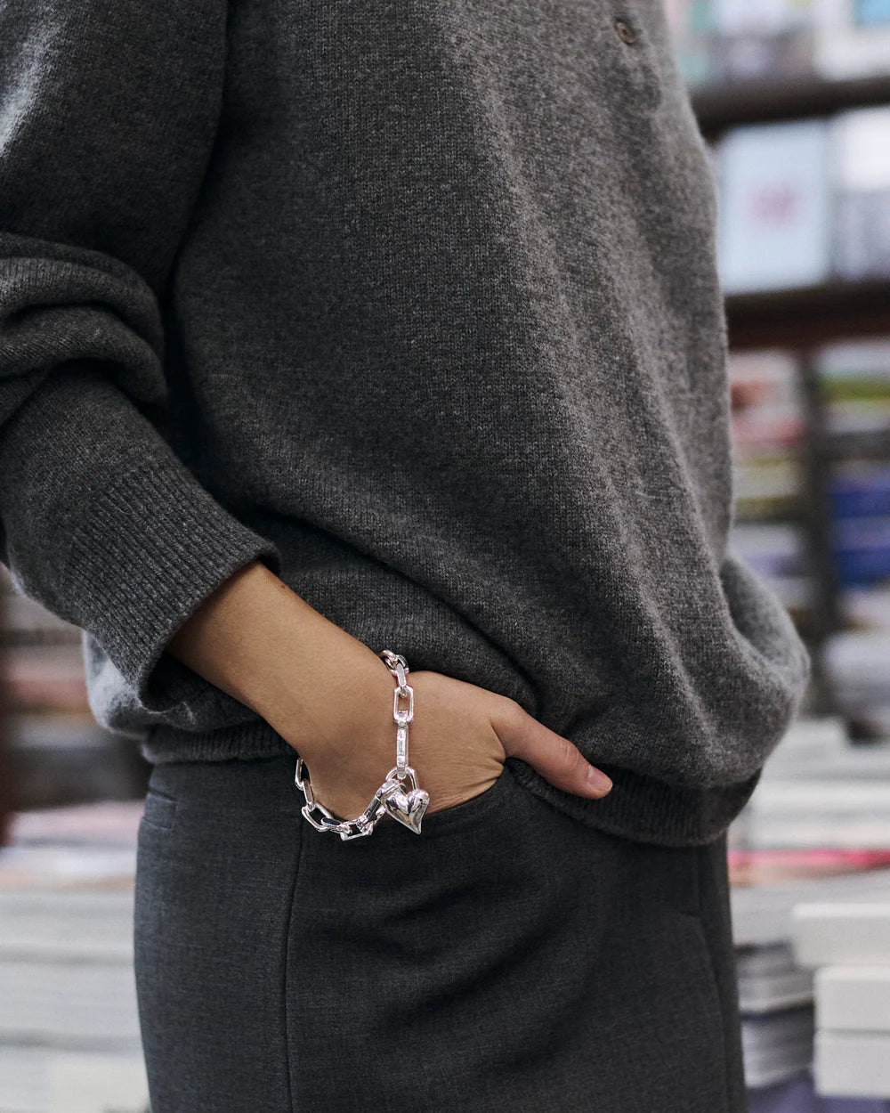 Padlock Heart Chain  Bracelet - Silver