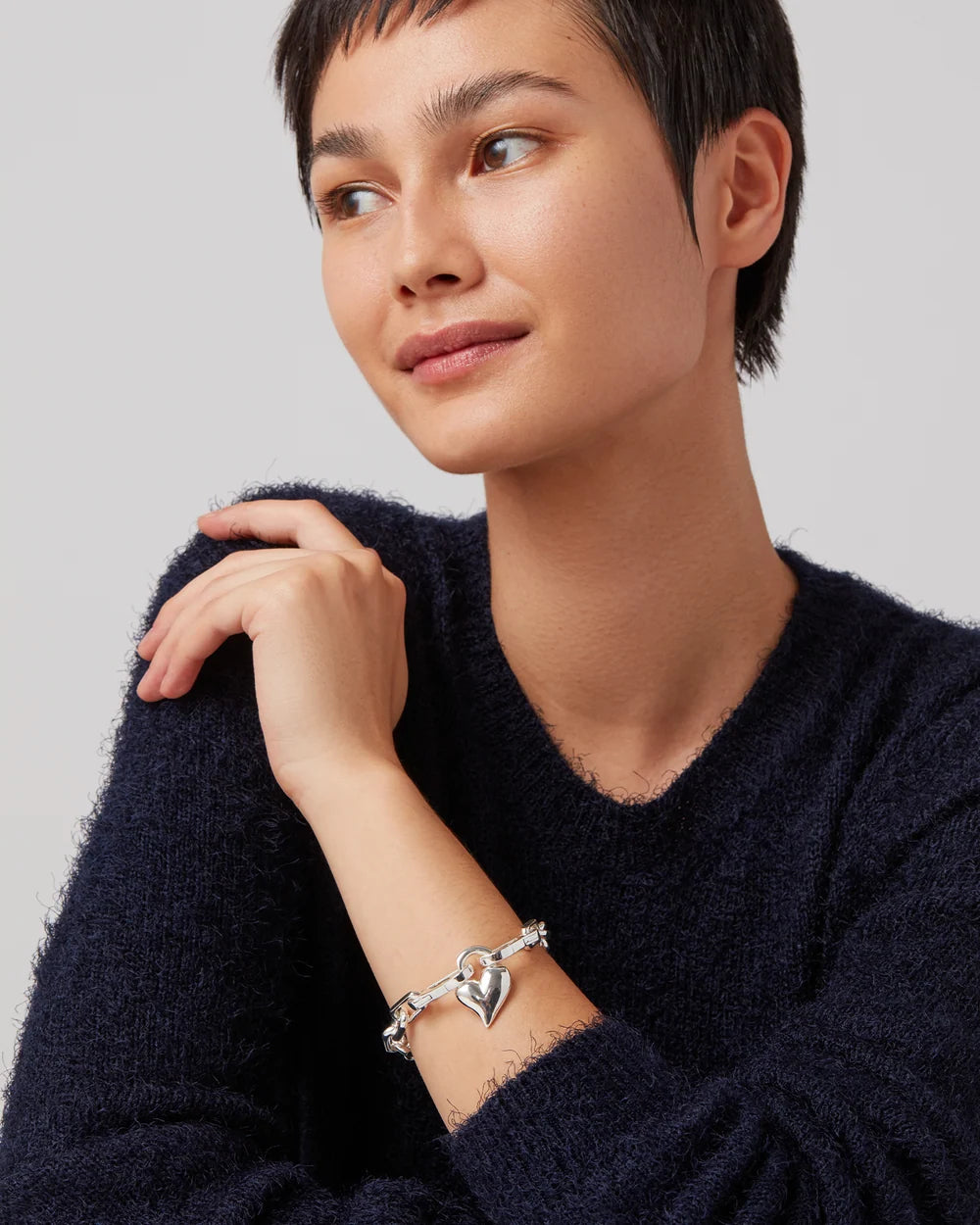 Padlock Heart Chain  Bracelet - Silver