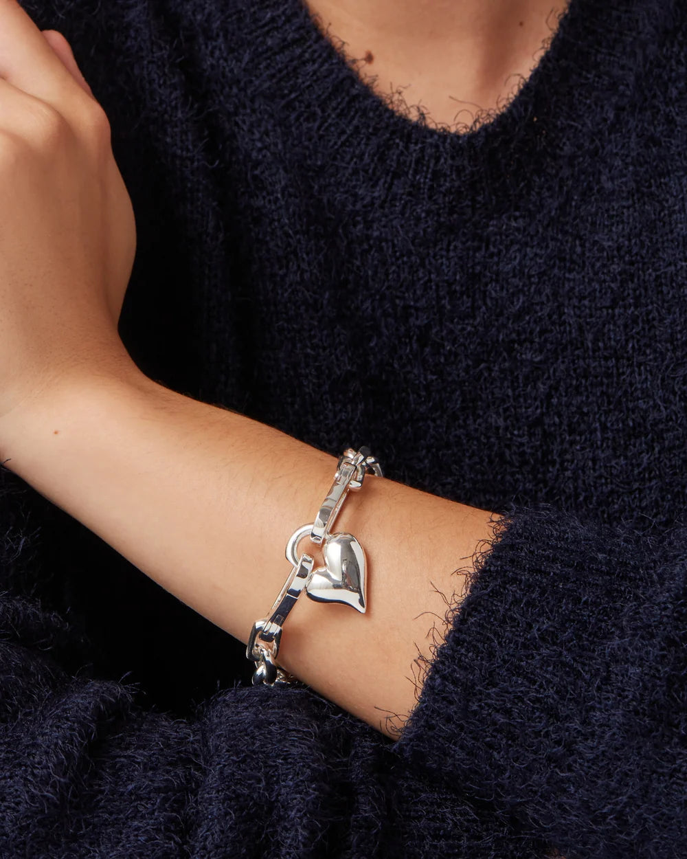 Padlock Heart Chain  Bracelet - Silver