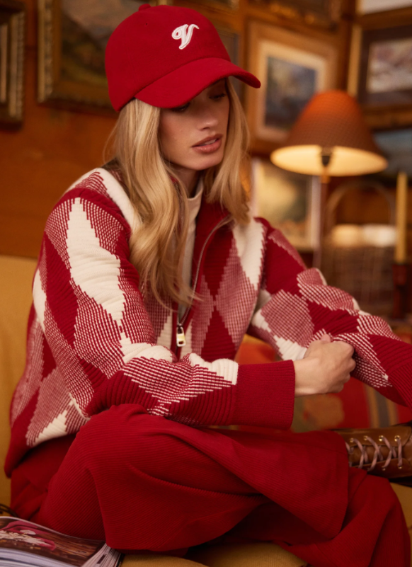 Karina Jacquard Knit Jacket - Red Dahlia