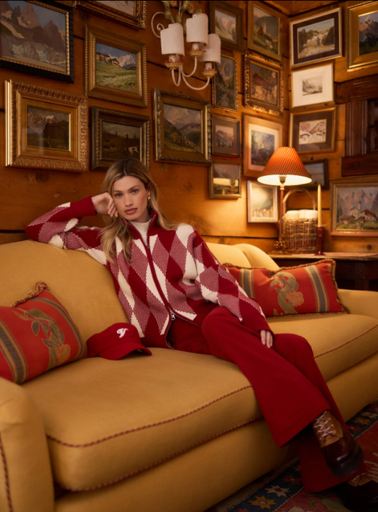 Karina Jacquard Knit Jacket - Red Dahlia