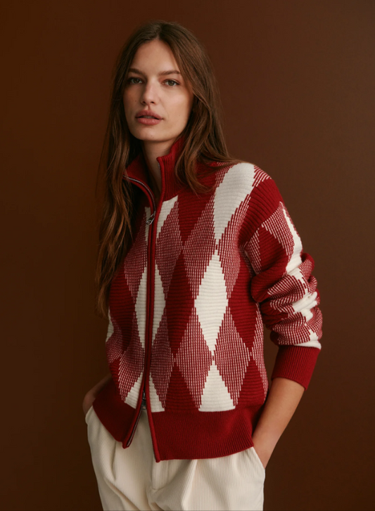 Karina Jacquard Knit Jacket - Red Dahlia