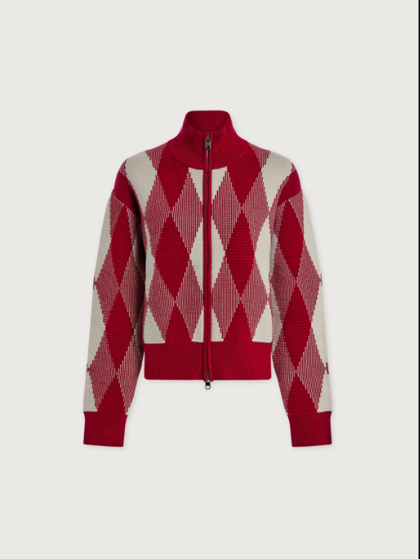 Karina Jacquard Knit Jacket - Red Dahlia