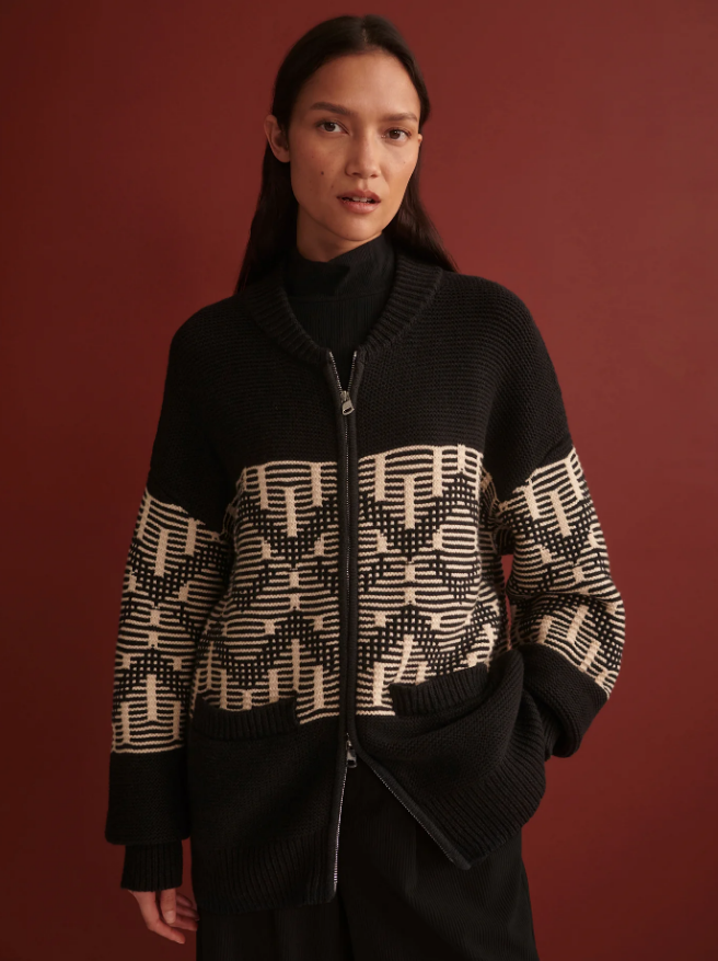 Linnea Fairisle Knit Jacket -  Black