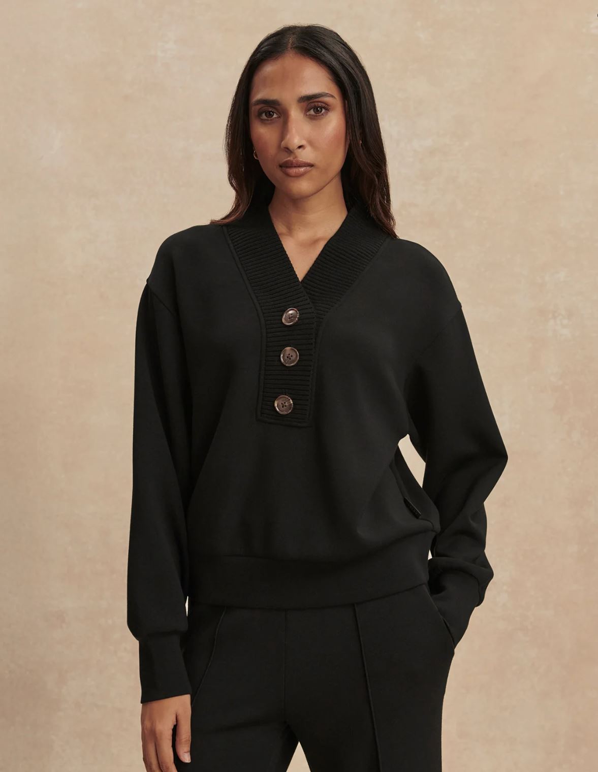 Lucine Button Front Sweat - Black
