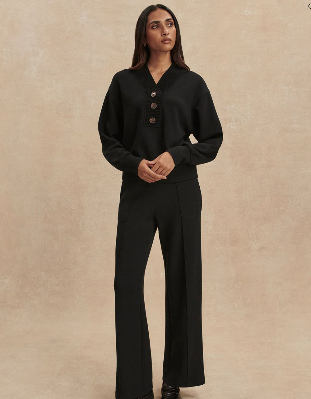 Lucine Button Front Sweat - Black