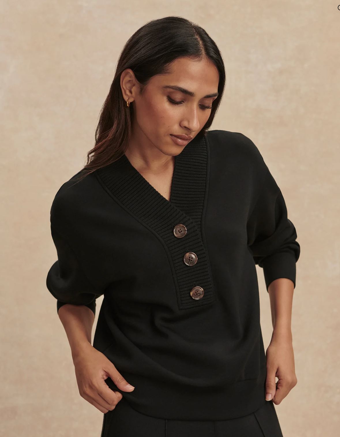 Lucine Button Front Sweat - Black