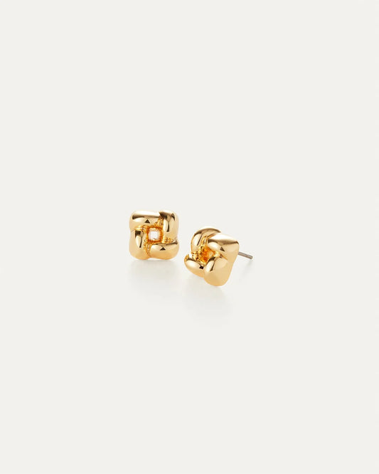 Mini Woven Square Earrings - Gold