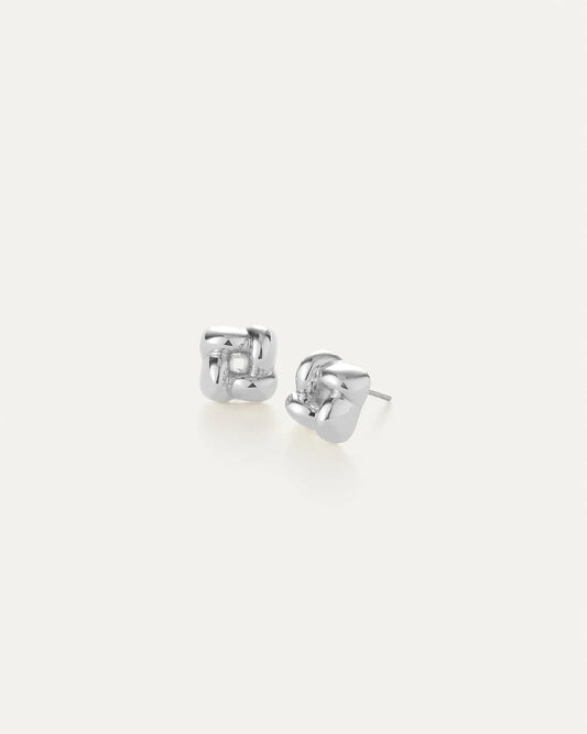 Mini Woven Square Earrings - Silver