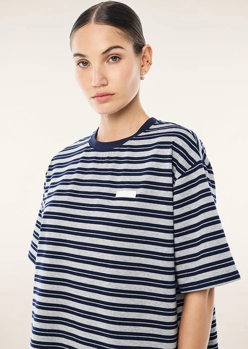 Oversized Spark Tee - Dark Navy Stripe