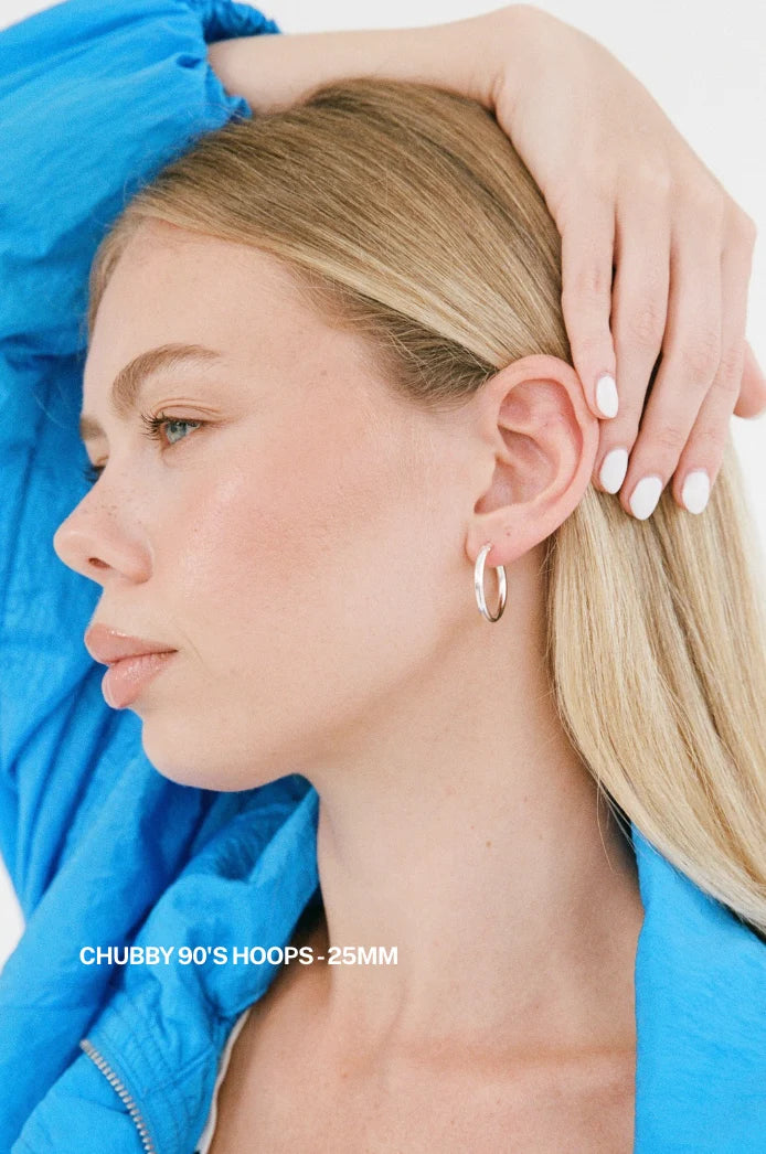 Chubby 90's Hoops (25mm) - White Gold