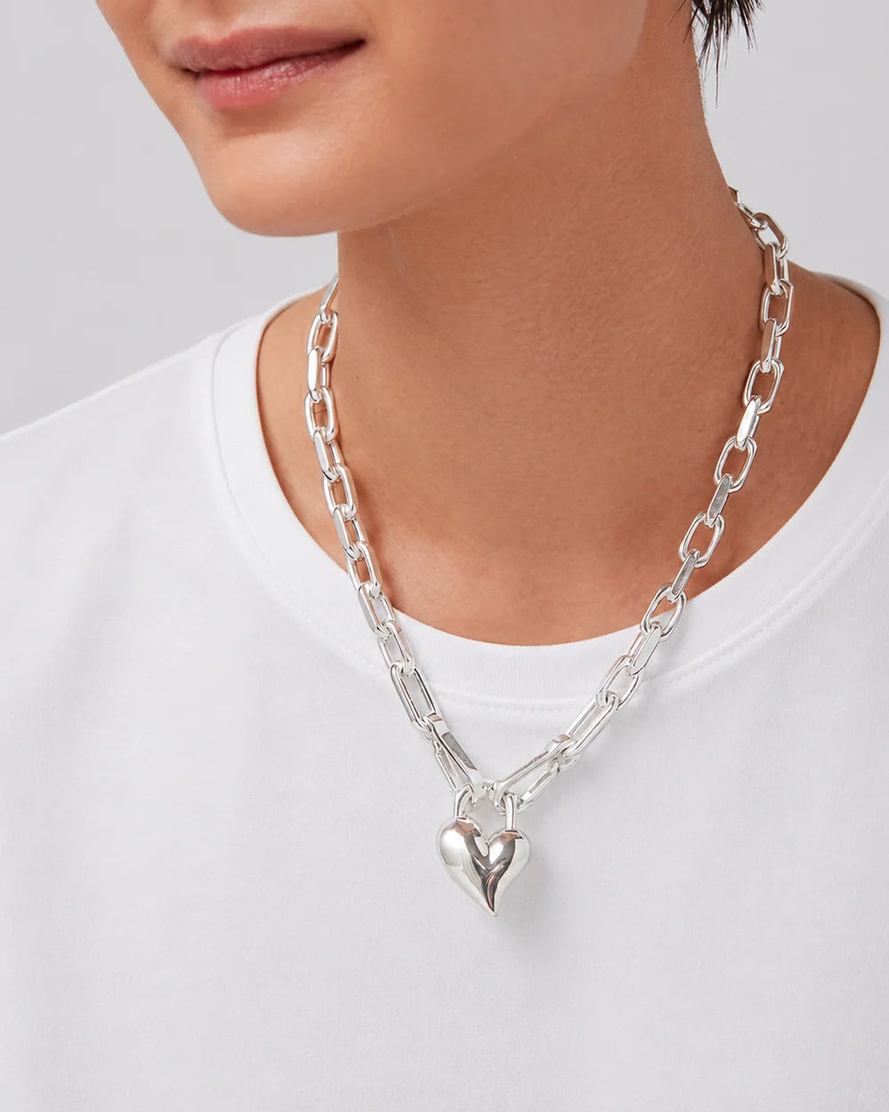 Padlock Heart Pendant Necklace - Silver
