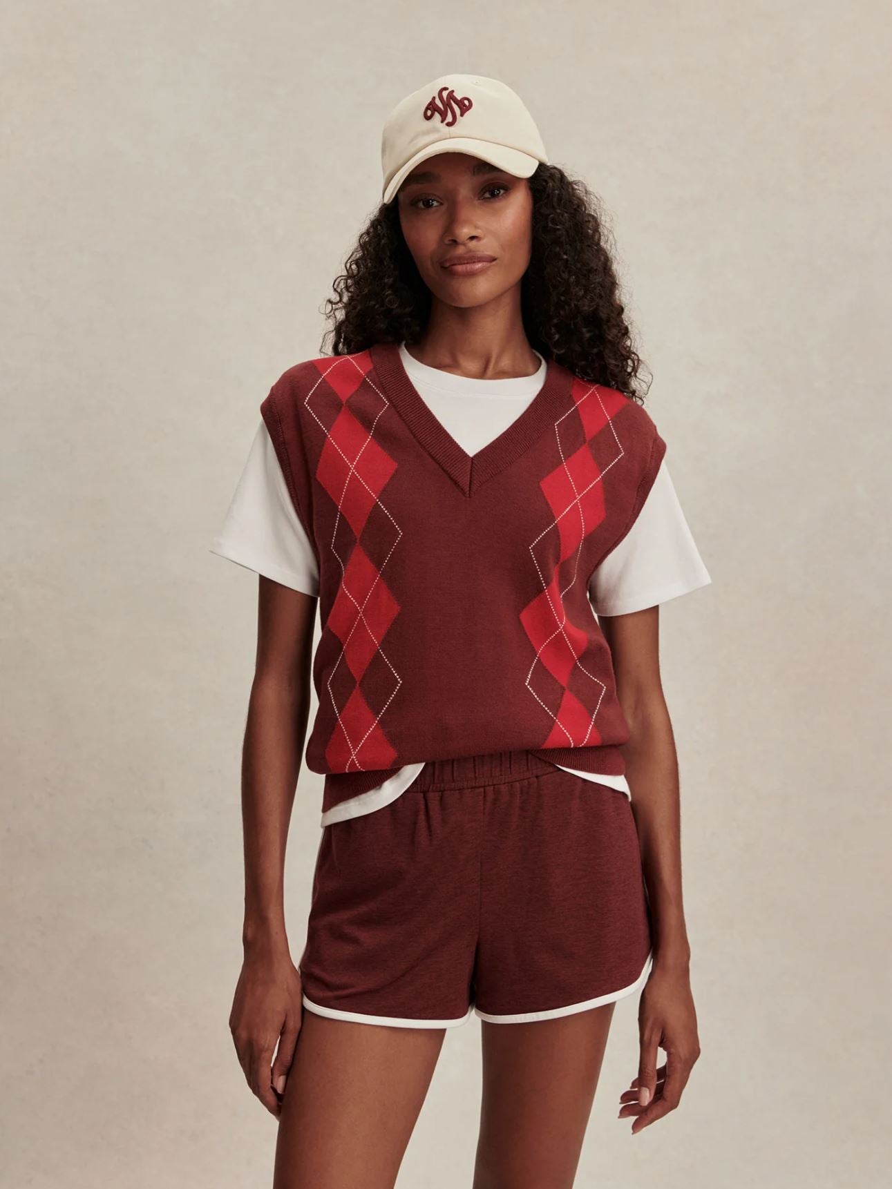 Ruben Argyle Knit Vest - Port/Red