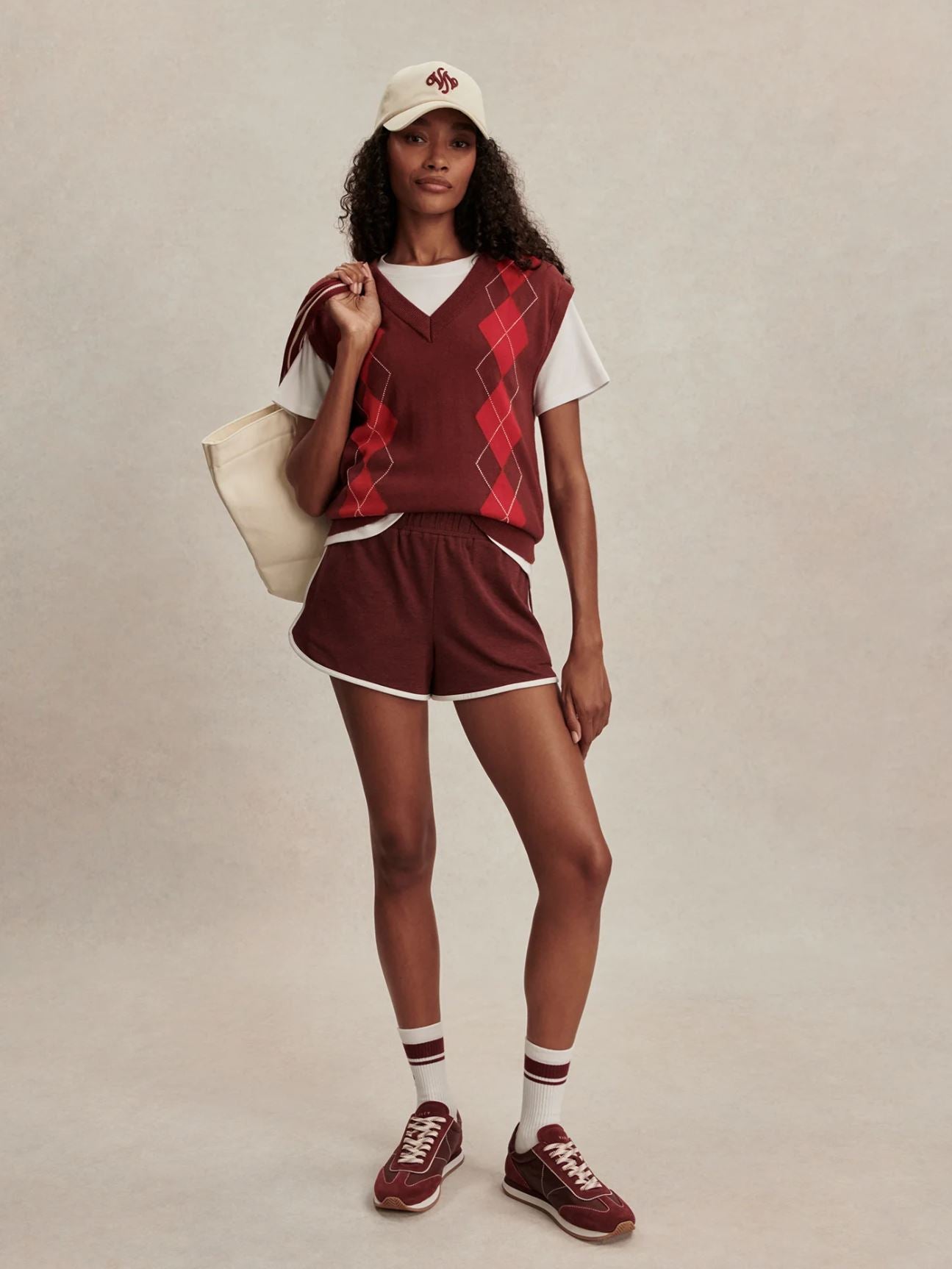 Ruben Argyle Knit Vest - Port/Red