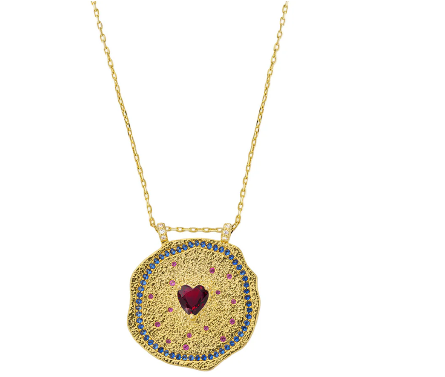 Ruby Heart Medallion Gold Plated