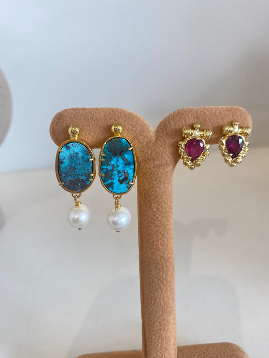 Vermeil Venus Earrings with Ruby Cabochon