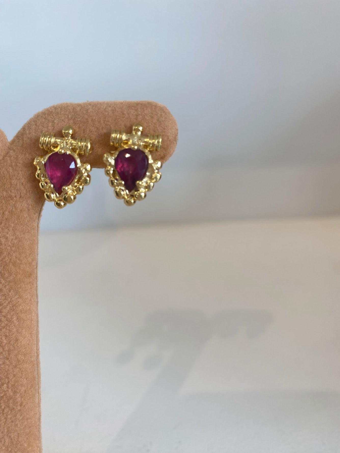 Vermeil Venus Earrings with Ruby Cabochon