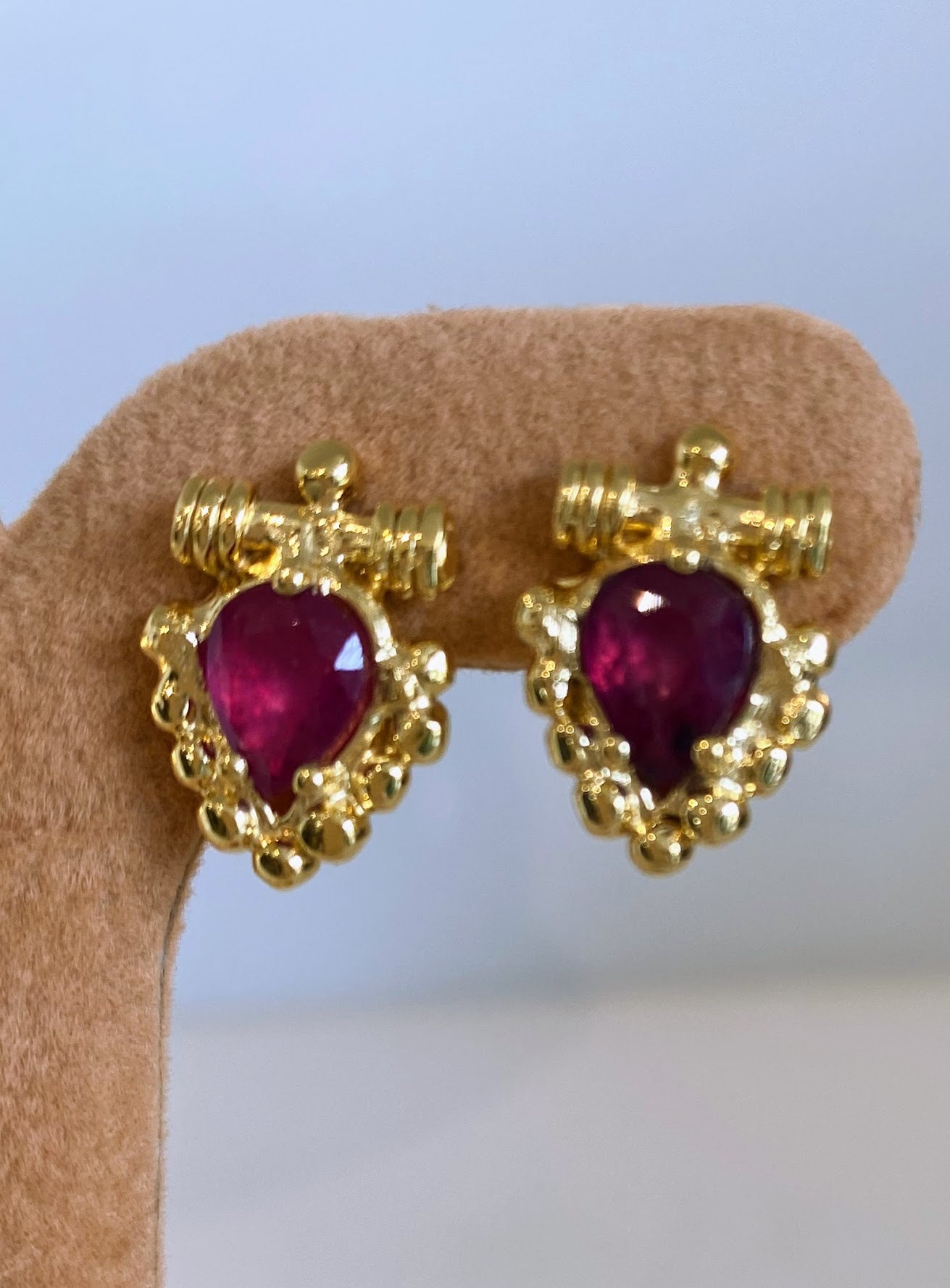 Vermeil Venus Earrings with Ruby Cabochon