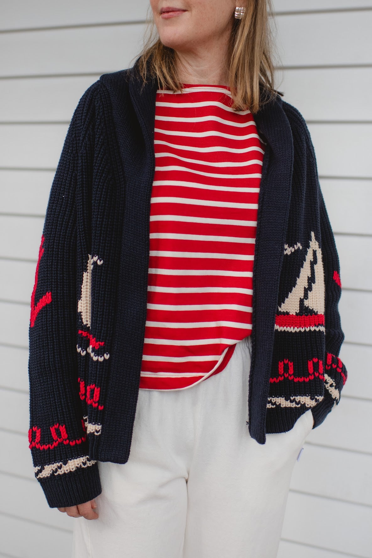 The Sail Boat Cardigan - Navy