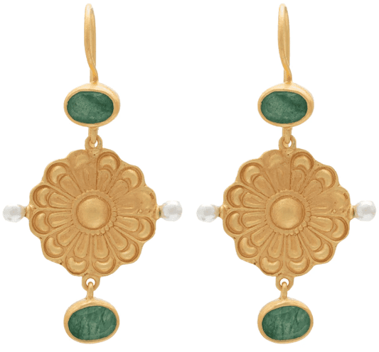 Berber Earrings with Green Aventurine & Pearl