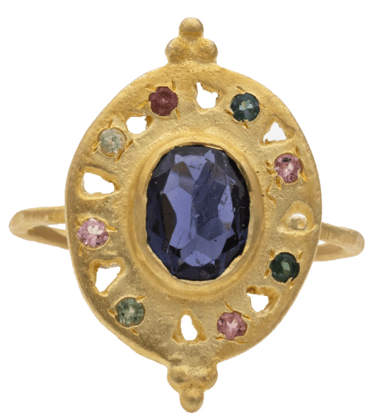 Faceted Lolite & Multi-Tourmaline Ring