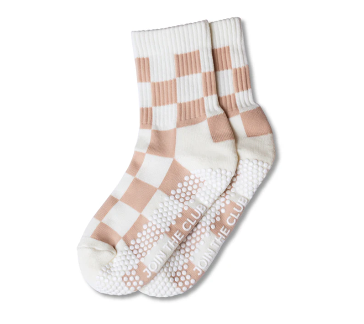 Checkered Crew Grip Sock - Beige