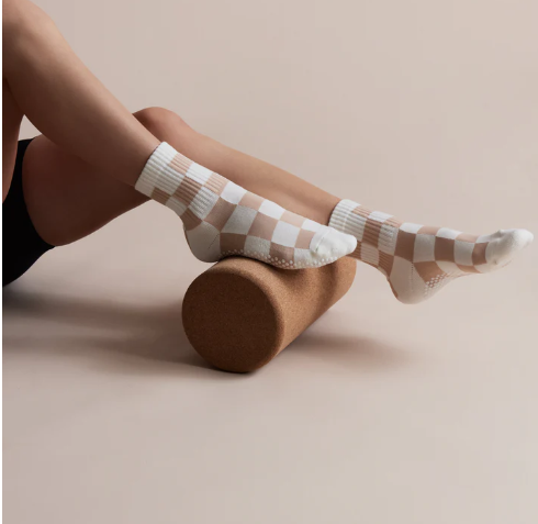 Checkered Crew Grip Sock - Beige