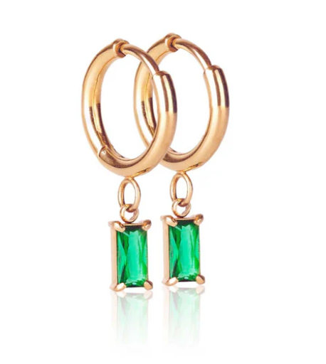 Luxe Drop Huggie Earrings - Emerald