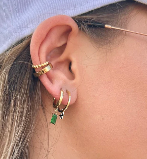 Luxe Drop Huggie Earrings - Emerald