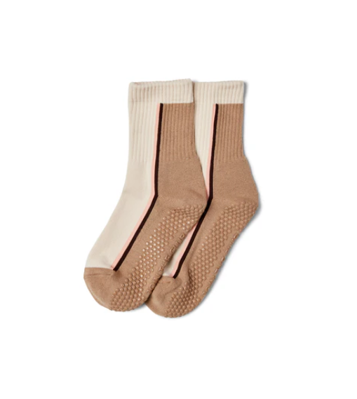 Double Stripe Crew Grip Sock - Toffee