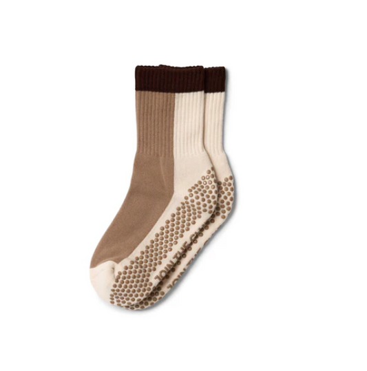 Colour Block Crew Grip Sock - Espresso