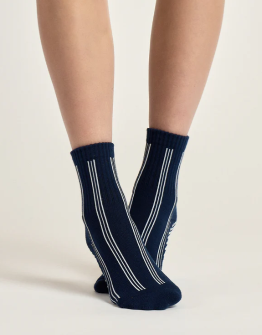 Pinstripe Crew Grip Sock - Navy