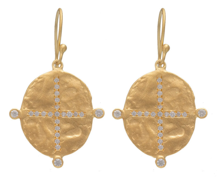 Gold Plate Cubic Zirconia Cross Earrings
