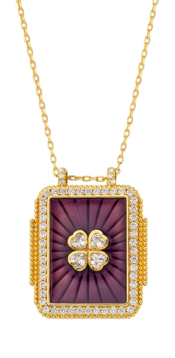 Trefle Bohemian Necklace - Purple - Gold Plated
