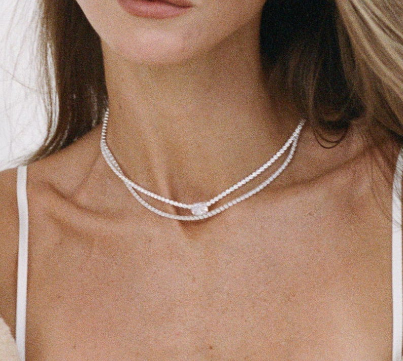 Heirloom Tennis Necklace -  White Gold