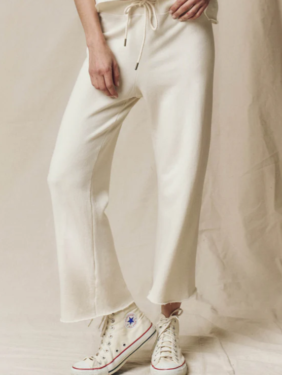 The Wide Leg Cropped Sweatpant - White Washed