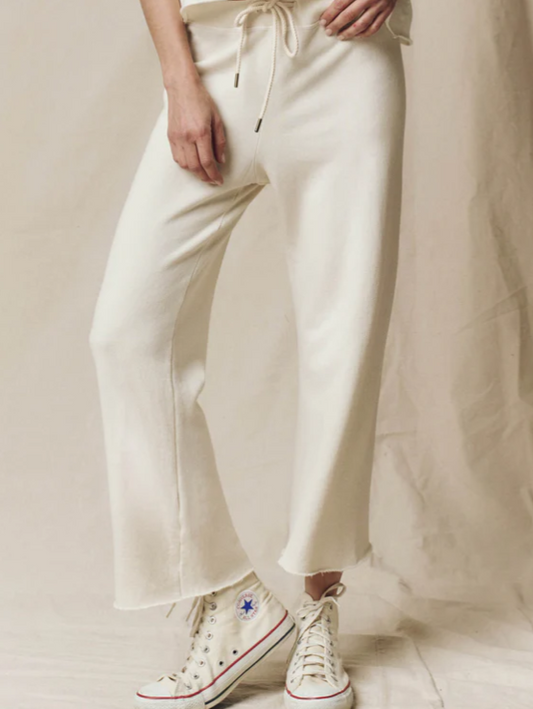 The Wide Leg Cropped Sweatpant - White Washed