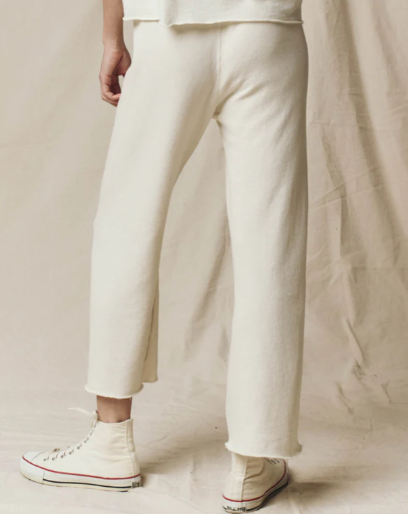 The Wide Leg Cropped Sweatpant - White Washed