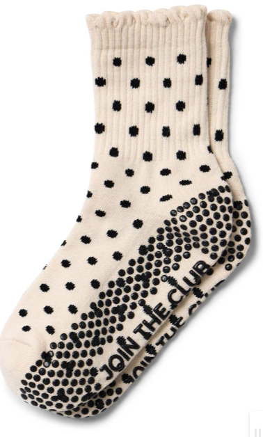 Scallop Crew Pilates Grip Sock - Beige Spot