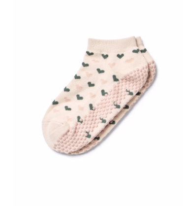 Classic Ankle Pilates Grip Sock - Heart Sage/Pink