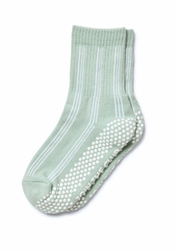 Pinstripe Crew Pilates Grip Sock - Pastel Green