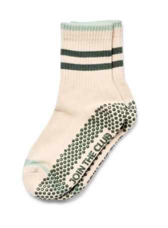 Multi Stripe Crew Pilates Grip Sock - Khaki Green